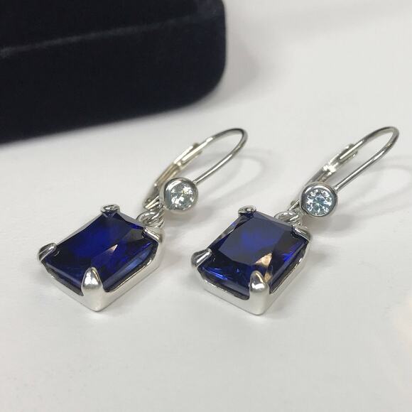 Beautiful 8ctw Emerald Cut Lab Grown Sapphire Earrings in Sterling Silver - Picture 2 of 5